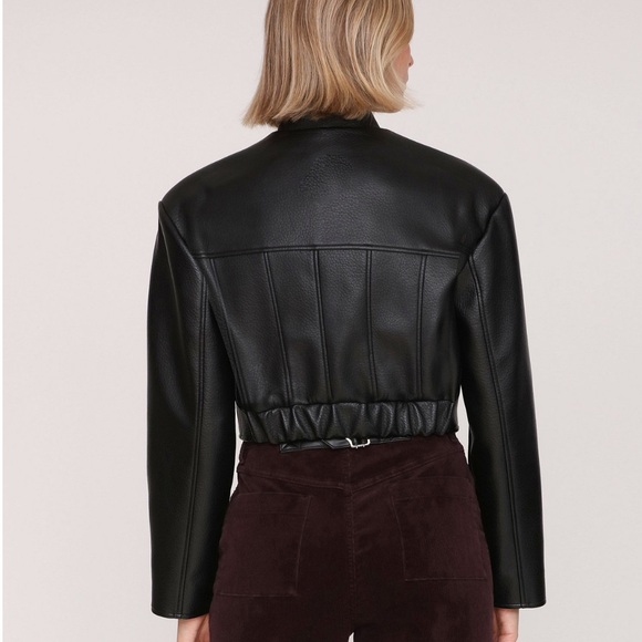 Avec Les Filles Black Cropped Vegan Leather Jacket - Size XL - Picture 3 of 13
